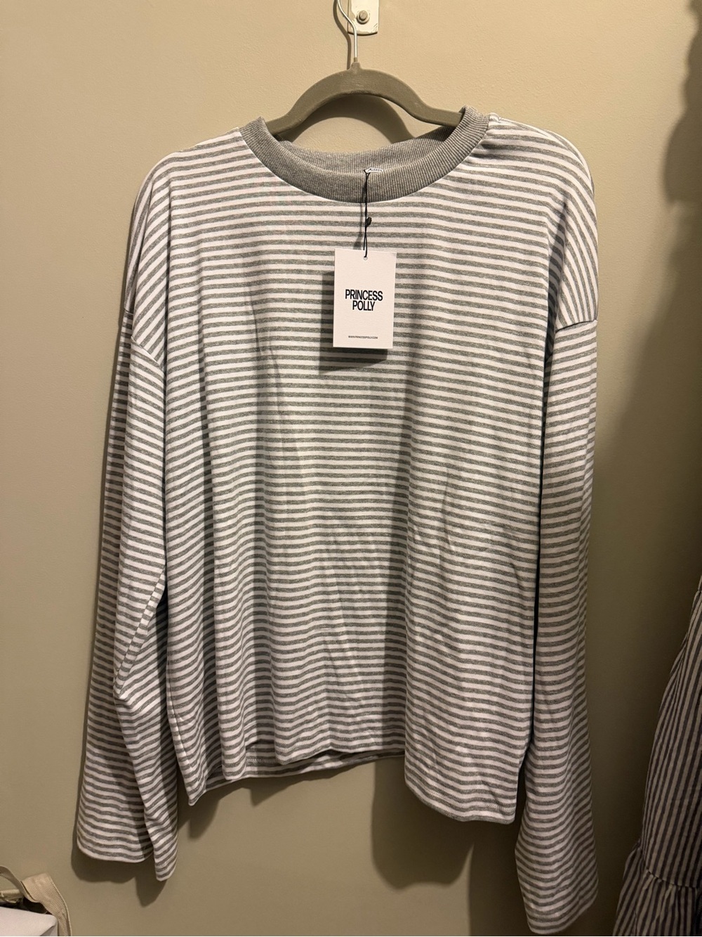 Settle Down Long Sleeve Top Grey White Stripe NWT